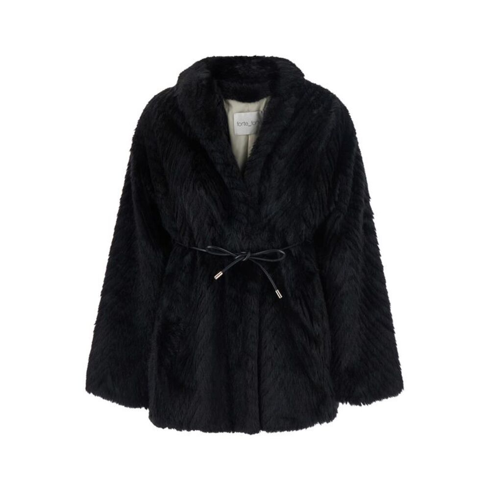 Forte_Forte Women Black Shearling Jacket With Front Belt In Eco Fur For Women